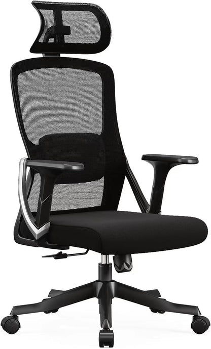 LANNY Home Executive Office Chair Ergonomic Computer Chair Wide Seat With Large Headrest, Modern Desk Chair Lumbar Support, Adjustable Armrests Mesh Chair