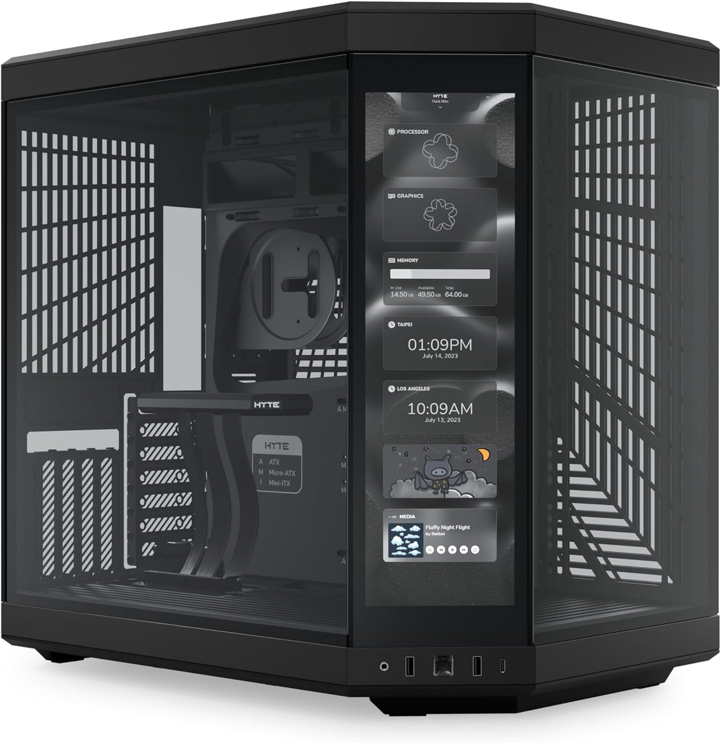 HYTE Y70 Touch Dual Chamber ATX Mid Tower Modern Aesthetic Case with Integrated 4K LCD Touchscreen - Black