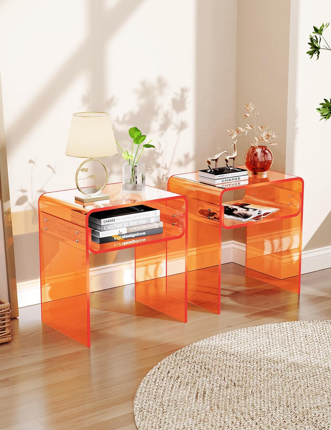 solaround Acrylic Side Table, Nightstand U-Shaped Bedside Table for Bedroom Living Room, 30 * 40 * 50cm, Clear