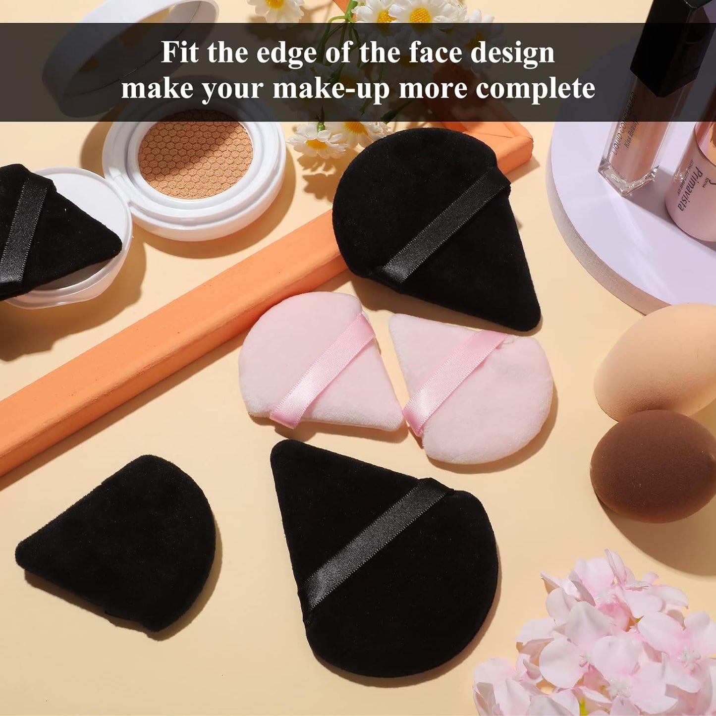 Maitys Powder Puff Face Triangle Makeup Puff for Loose Powder Soft Body Cosmetic Foundation Sponge Mineral Powder Wet Dry Makeup Tool (Black, White, Small) - 12 Count (Pack of 1)