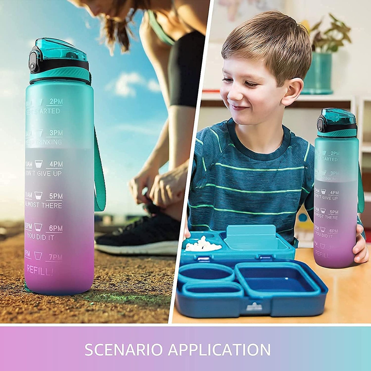 S2C™ Motivational Large Water Bottle 1L Tritan Plastic Water Bottle With Time Markers, Leak Proof Water Bottle For Kids, School Water Bottles (GREY)