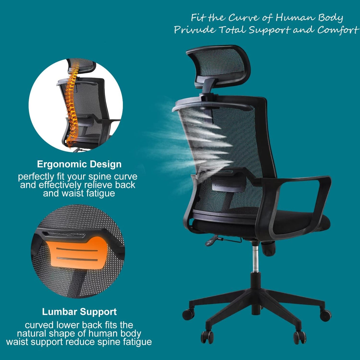 Kano.cn Desk Chair Office Chair for Home Height Adjustable Mid Back Mesh Computer Chair with Lumbar Support Mesh Swivel Computer Office Ergonomic Executive Chair