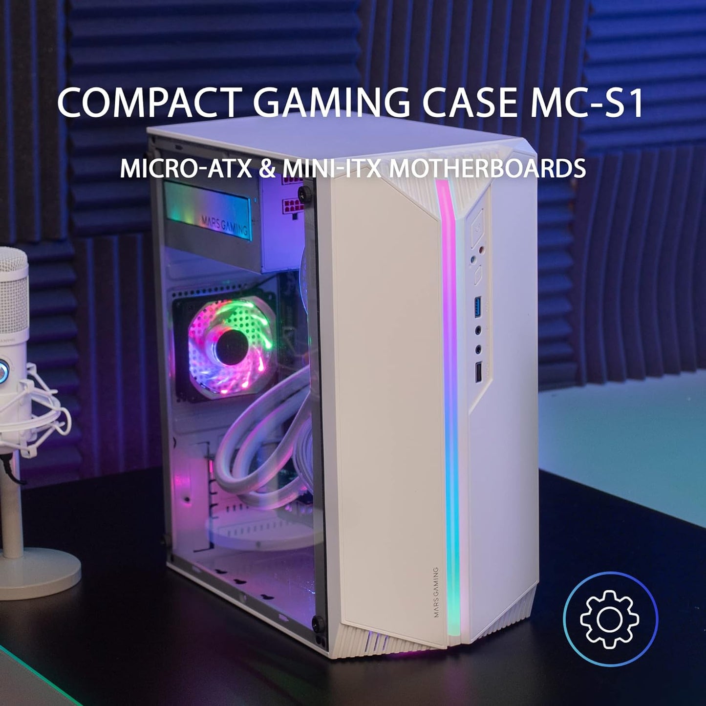 MARSGAMING MCX, ATX PC Gaming Case, Tempered Glass, RGB DUAL Fan, White