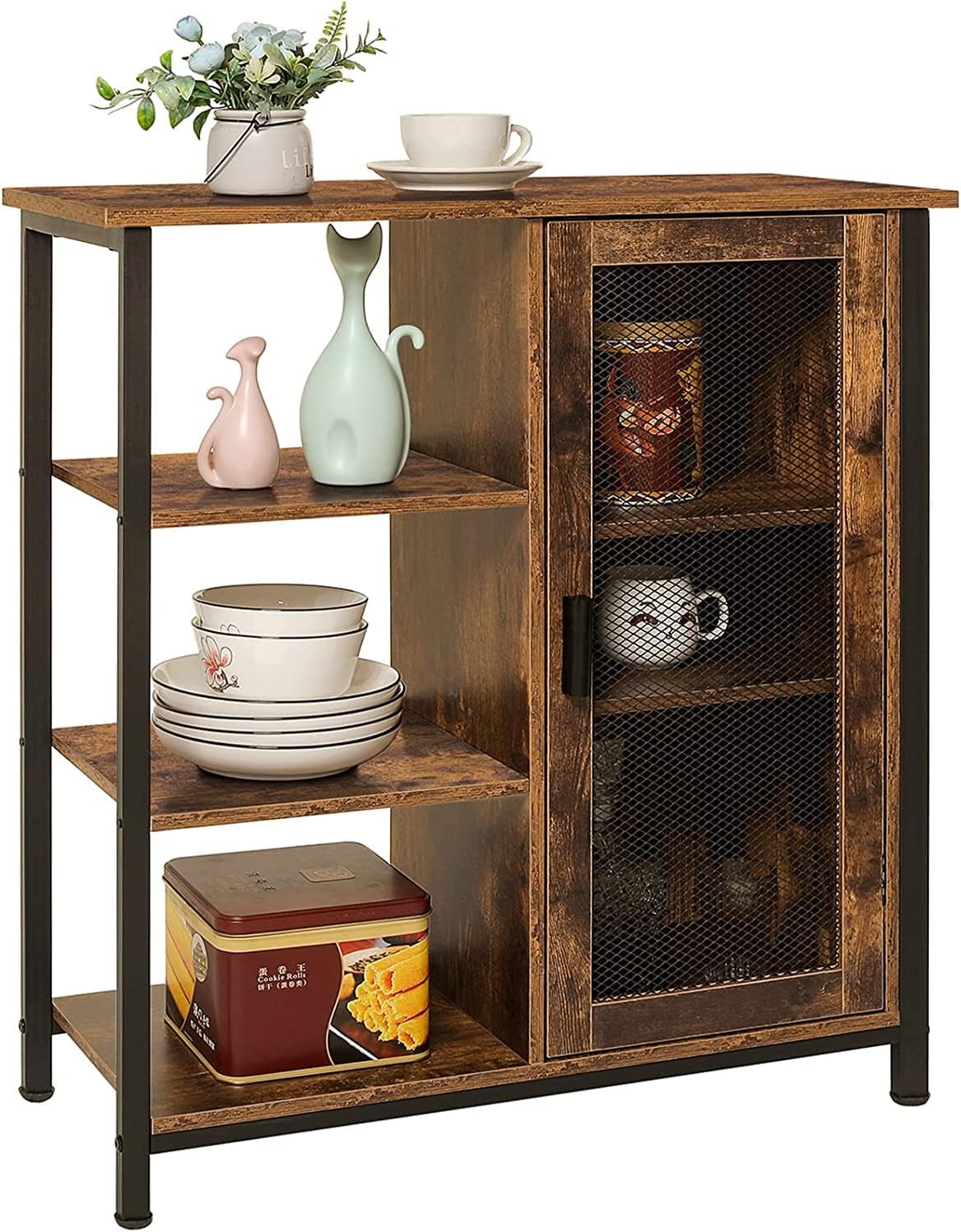 ROYAL POLAR Storage Cabinet with Shelves and Door, Retro Floor Storage Cabinet Entrance Cabinet Adjustable Shelf Accent Cabinet for Living Room, Home Office, Hallway, Kitchen, Rustic Brown