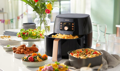 Philips XXL Airfryer - 2225W, 7.3L, 1.4KGs, Smart Sensing Technology, Rapid Air Technology, Black/Copper - HD9863/91