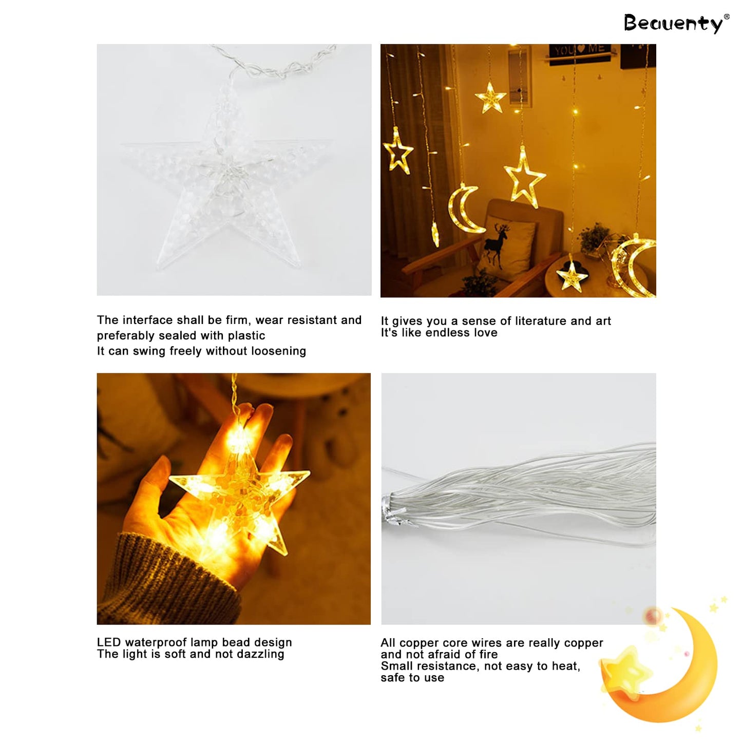 Beauenty Window Curtain String Light 300 LED 8 Modes USB Powered Waterproof Fairy String Lights Wedding Party Ramadan Home Garden Bedroom Outdoor Indoor Wall Christmas Decorations (Warm White)