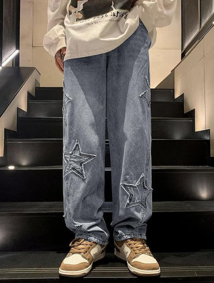 Mens Y2k Star Jeans High Waisted Hip Hop Streetwear Jeans Loose Baggy Embroidery Aesthetic Harajuku Denim Pants