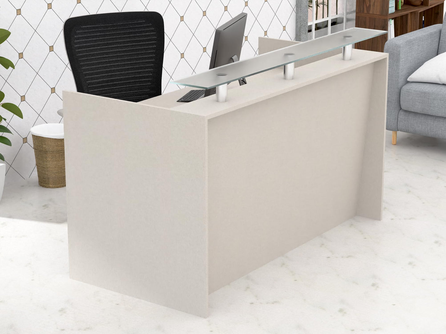 Mahmayi REC-2 Designer Reception Desk For Office Space, Front Office Desk (White-Coco Bolo)