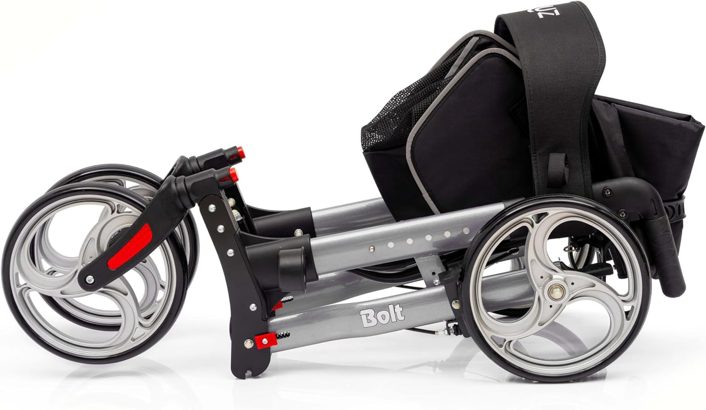 BeBrig Med Bolt Walker Rollator - Compact, Lightweight, and Durable Mobility Aid for Seniors, Walkers with Seat, Wheels, Cup and Cane Holder, Hidden Cables, Indoor and Outdoor Use (Silver)