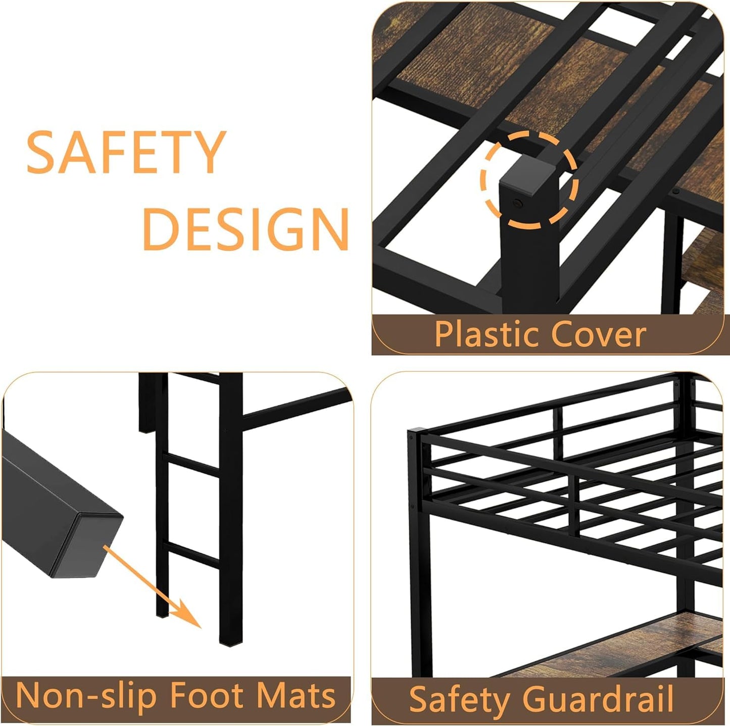 ROYAL POLAR Full Size Loft Bed with Desk and Storage Shelves Heavy Duty Metal Dunk Bed with Full-Length Guardrail Ladder Suitable for Teenagers Capacity 180KG