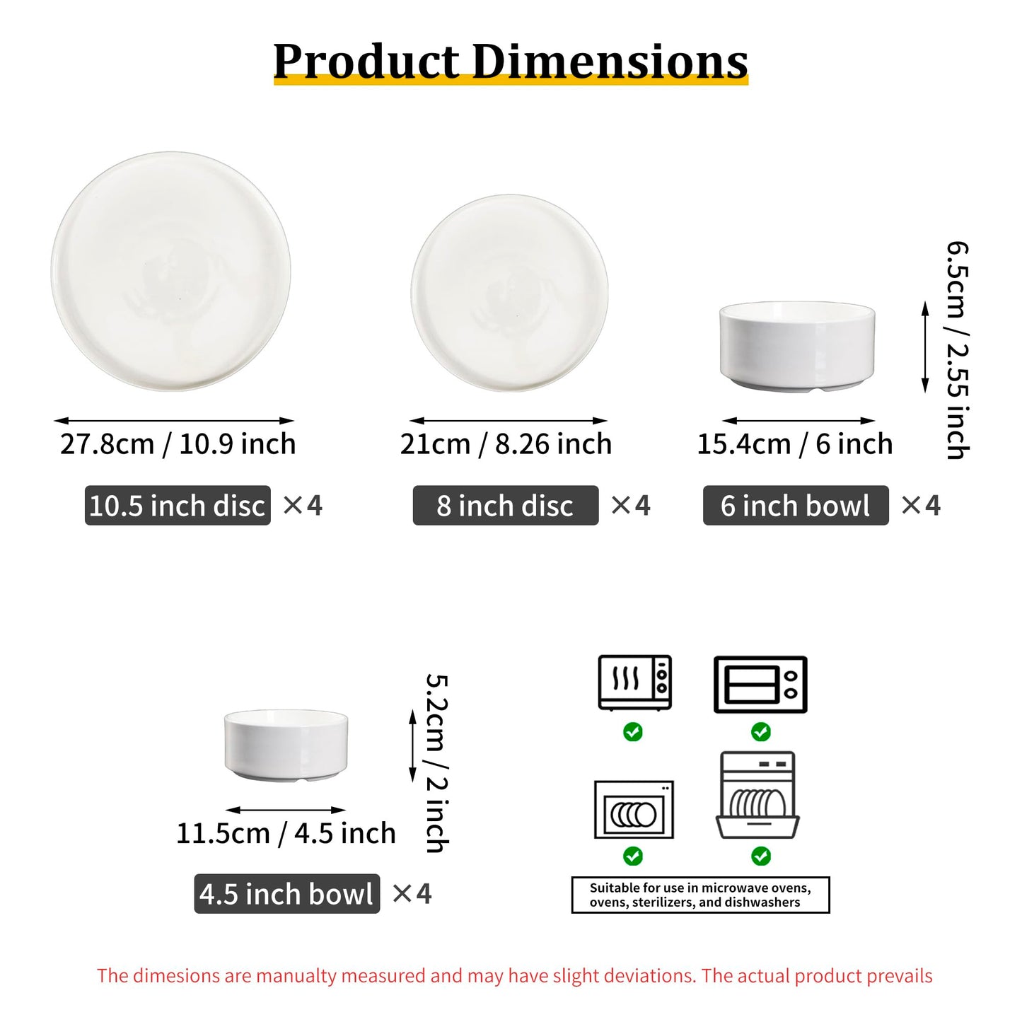 Techplus 16-Piece White Ceramic Dinnerware Set – 10.5-Inch & 8-Inch Plates, 6-Inch & 4.5-Inch Bowls – Microwave, Dishwasher, Oven Safe – Modern Minimalist Design for Dining, Serving, and Entertaining