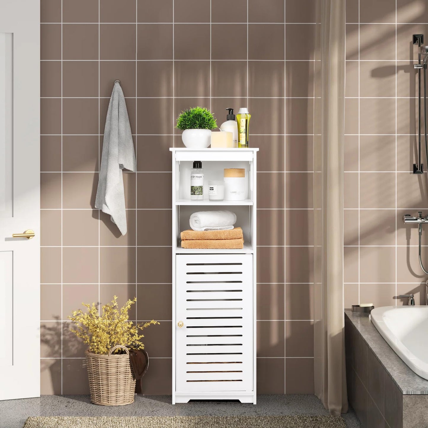 CITLOW Bathroom Waterproof Cabinet,White Floor Standing Storage Cabinet Home StorageFurniture Shelf,Suitable for Toilet Bedroom Kitchen Living Room,75x22x20cm