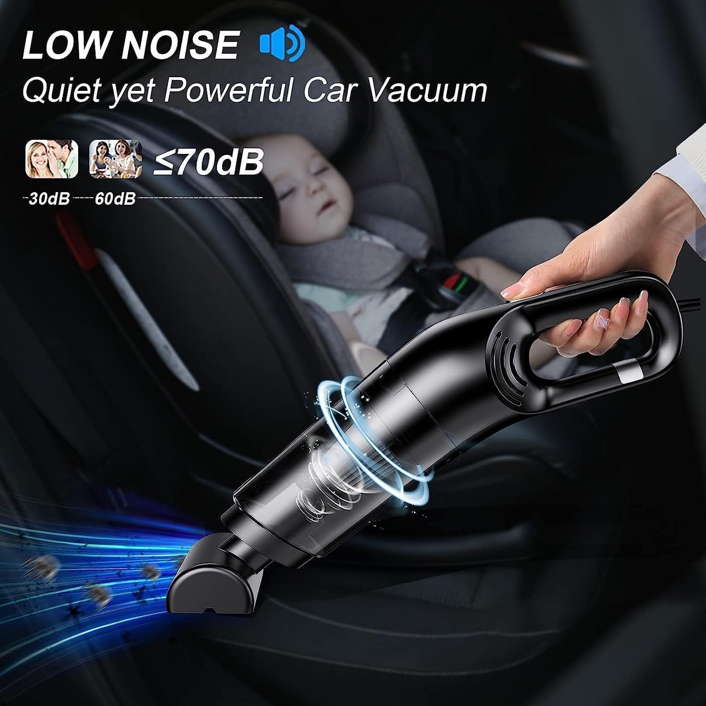 Yoawllty Handheld Vacuum Cleaner, 120W High-Power Vacuum Cleaner, Wet and Dry, Suitable for Home, Car, Office, with 3 Filters and 3 Different Nozzle