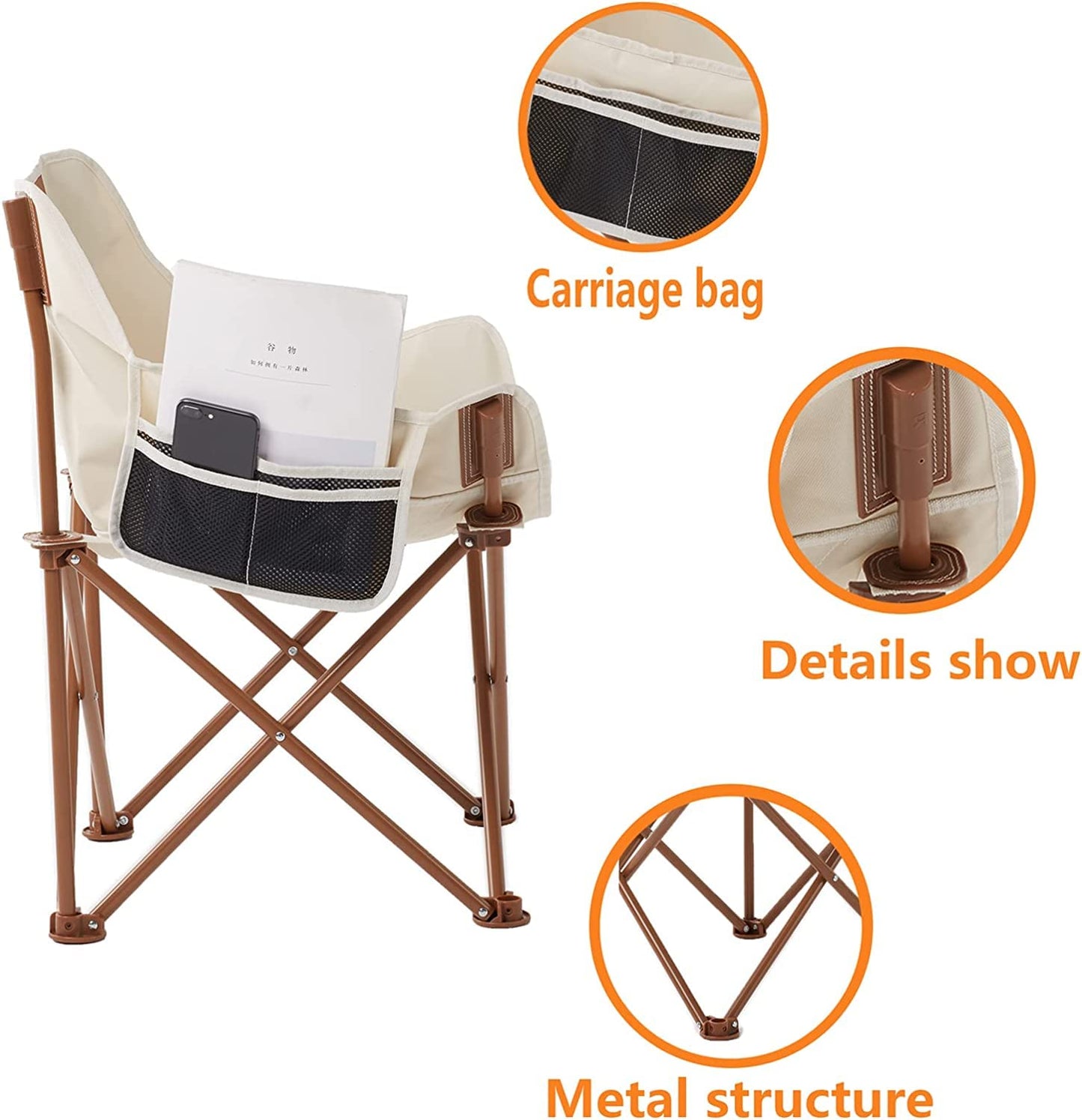 SiegenPro Folding Chair Oxford Fabric Camping Chair Garden Leisure Chair Lounge Outdoor Beach Chair with Phone Pocket Heavy Duty Fishing Chair Easy Foldable Chair Bears 150kg Weight (White, 70)