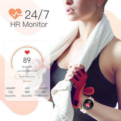 AGPTEK IP68 Waterproof Fitness Tracker Watch Heart Rate Monitor Pedometer Sleep Monitor Smartwatch for Women, Rose Gold, LW11