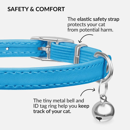 CollarDirect Leather Cat Collar with Elastic Safety Strap and Bell for Boy, Girl, Kitten (Neck Fit 9"-11", White)