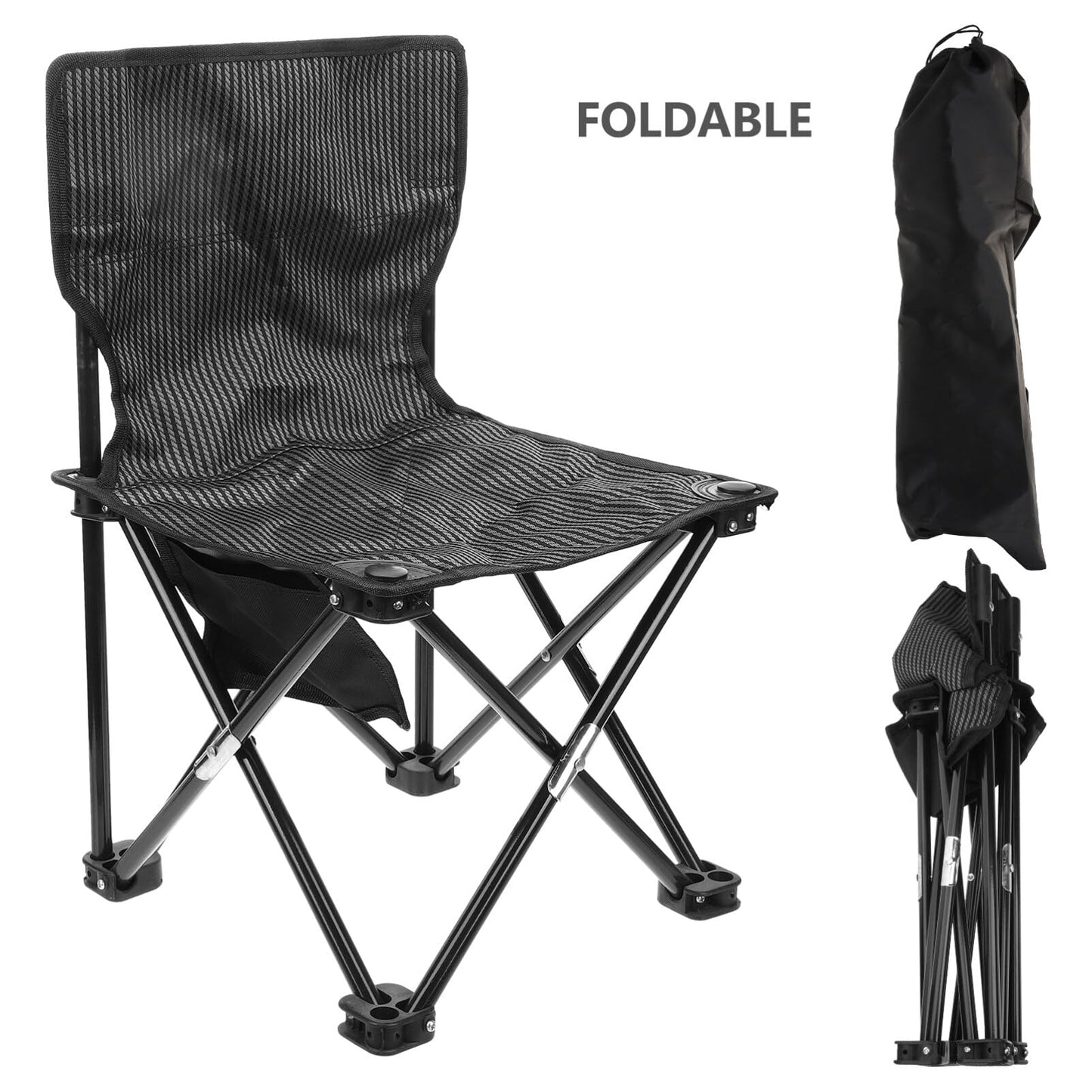 Folding Camping Chair with Carry Storage Bag，Portable Lightweight Foldable Beach Chair Backpacking Chair for Fishing, BBQ, Beach, Travel, Picnic,Hiking，Thicken 600D Oxford，Hold Up to 200lbs (Black)