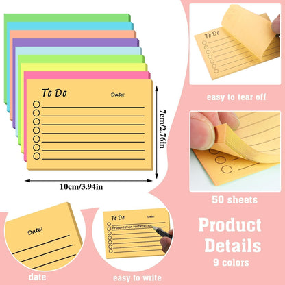 BIGTHREE to Do List Sticky Notes 9 Pack, Self-Stick Sticky Notes, Colorful Sticky Notes Pad with Lines, Do List Notepads for School Office Meeting Home Plan Reminder Stationery Supplies(450 Sheets)