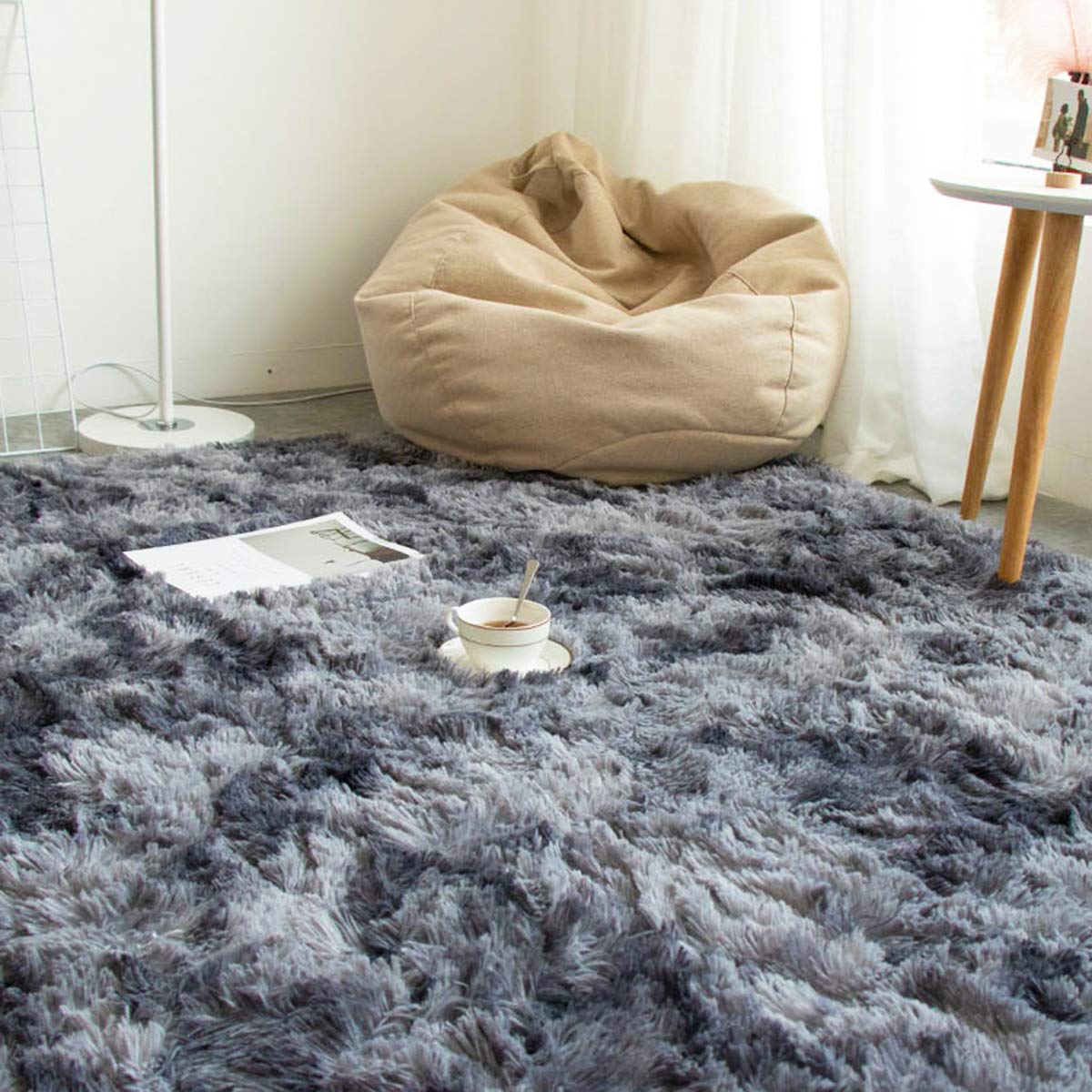 Tinyboy-hbq Area Rugs Shaggy Carpet for Living Room Bedroom Large Fluffy Carpet Modern Non-Slip Mat Multisize Rug Indoor Home Decor (Gray White, 80 x 120 cm)