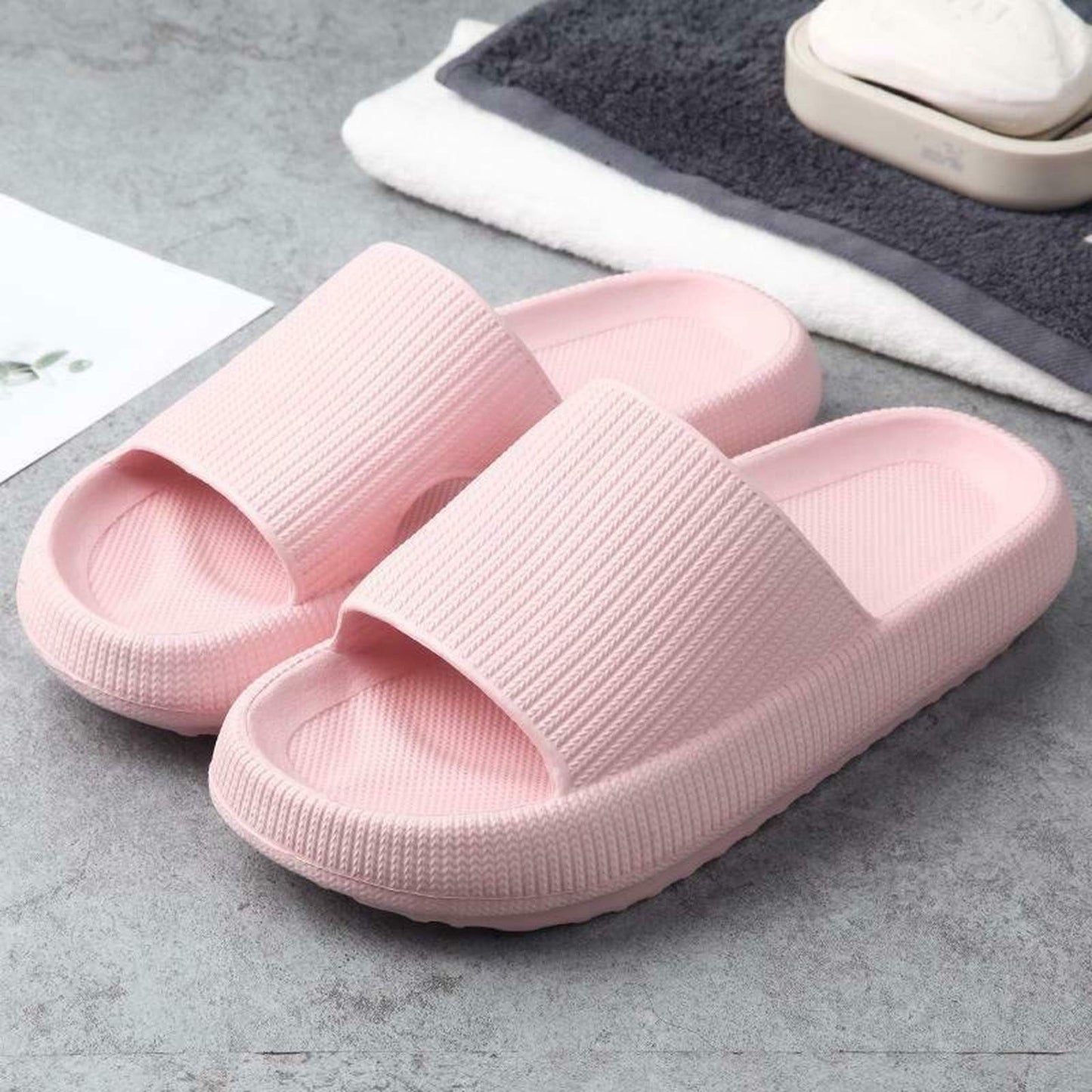 Thick Sole Home Women Slippers Ladies Platform Flat Shoes Non-slip EVA Living Room Indoor Slides Women Slippers 4.5cm Heel (pink,44-45 (43-44 feet))