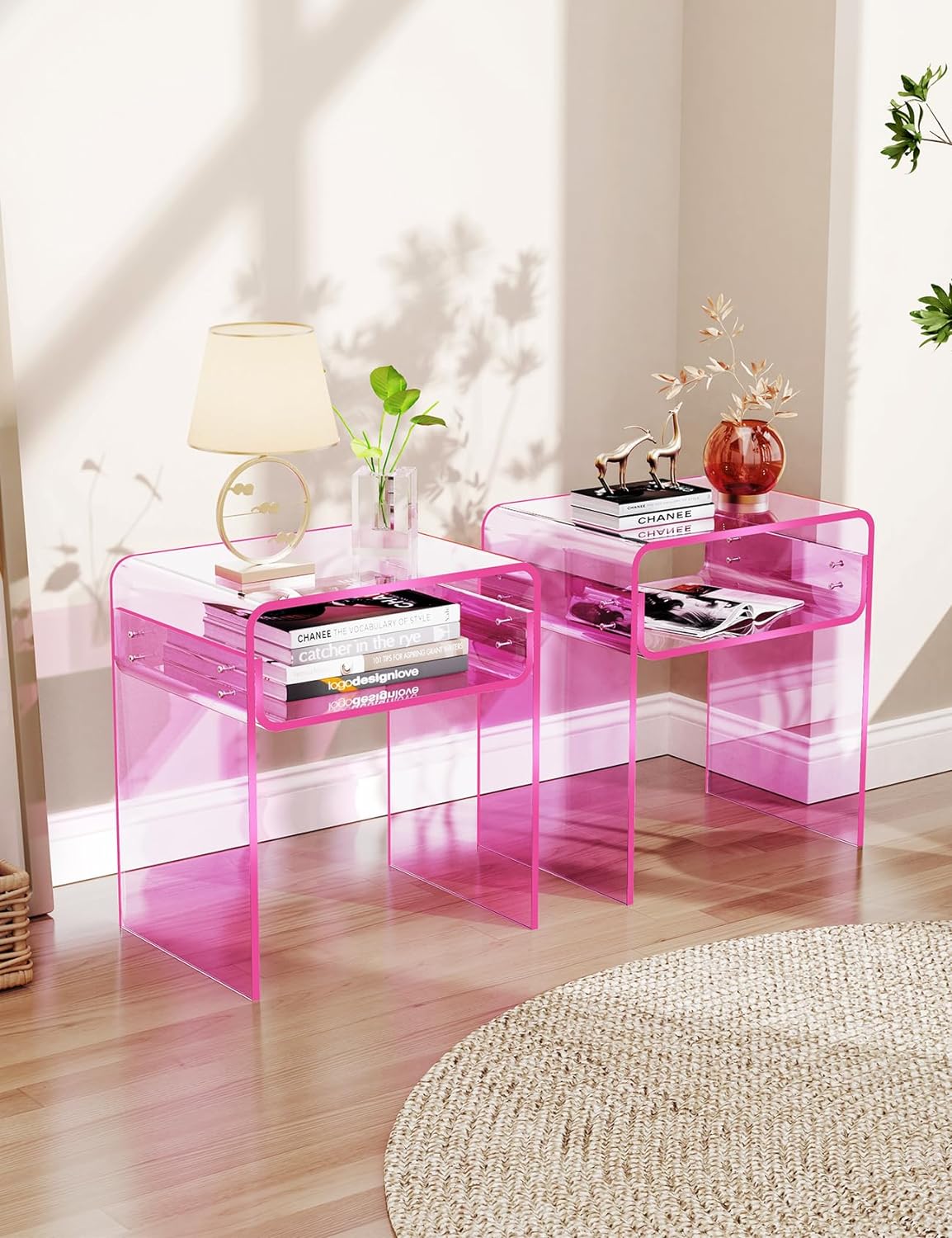 solaround Acrylic Side Table, Nightstand U-Shaped Bedside Table for Bedroom Living Room, 30 * 40 * 50cm, Clear