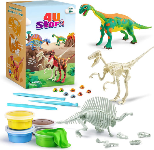 4USTORE Dinosaur Craft Kit for Kids, Make Your Own Flower Bouquet with Air Dry Clay, Arrange Clay Flowers & Create Personalized Art, Great Gifts for Girls