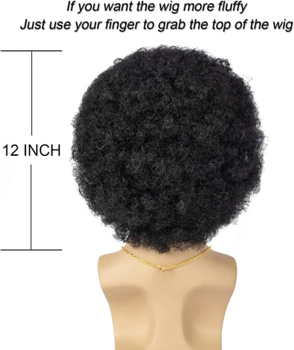 Excefore Wig Men, 4pcs Set 70'S Costumes Wig Disco Wig for Men Natural Fluffy Short Black Curly Synthetic hair Wig for Halloween Cosplay Party (Wig+ Glasses+ Necklace+ Mustache)