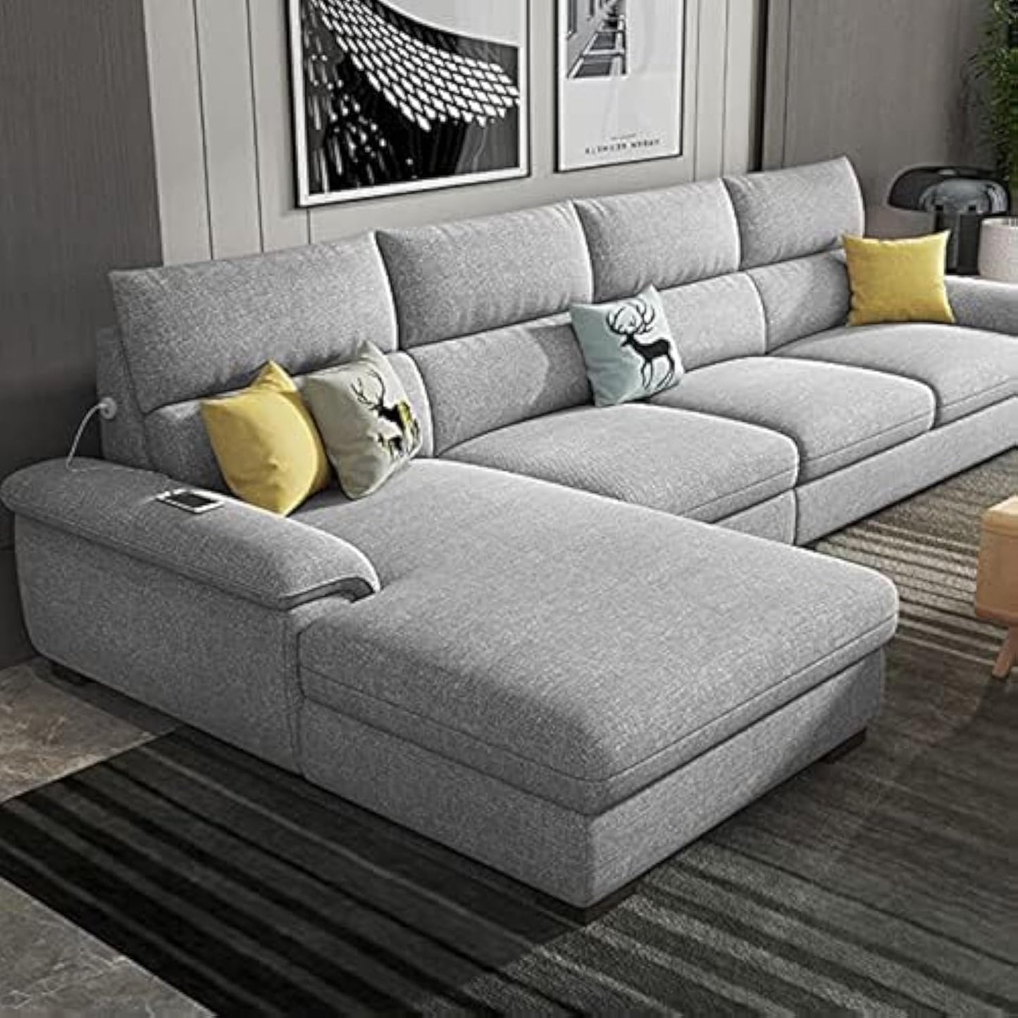 GOOD LUCK Wooden Frame Sofa Living Room Set (Ash Grey)