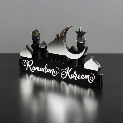 E World | Wooden Acrylic Islamic Tabletop Decors | Ramadan Kareem and Eid Mubarak Decoration | Islamic Muslim Gifts | Ramadan Eid Decoration | (Ramadan Kareem-1, Gold)