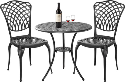 Withniture Bistro Set 3 Piece Outdoor Bistro Table and Chairs Set of 2, Cast Aluminum Patio Bistro Sets with Umbrella Hole, All Weather Bistro Table Set for Garden, Front Porch, Balcony (Bronze)