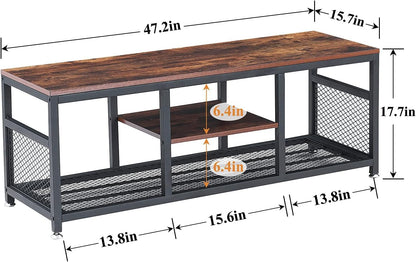 TV Stand, TV Console, TV Table, TV Cabinet with Storage Shelves, Steel Frame, Television Cabinet with Open Storage Entertainment Center Media Console for Living Room, Bedroom