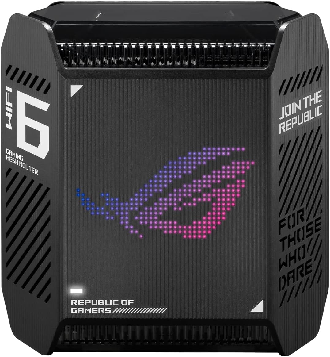 ASUS ROG Rapture GT6 (2PK) Tri-Band WiFi 6 Gaming Mesh WiFi System, Covers up to 5,800 sq ft, 2.5 Gbps Port, Triple-Level Game Acceleration, UNII 4, Free Lifetime Internet Security - Black