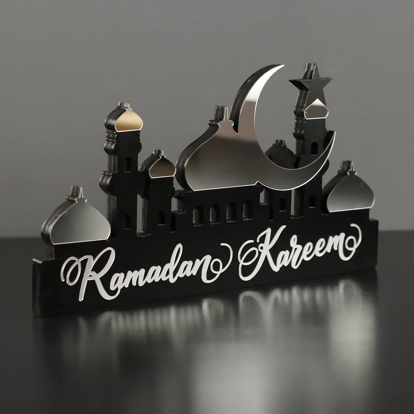 E World | Wooden Acrylic Islamic Tabletop Decors | Ramadan Kareem and Eid Mubarak Decoration | Islamic Muslim Gifts | Ramadan Eid Decoration | (Ramadan Kareem-1, Gold)