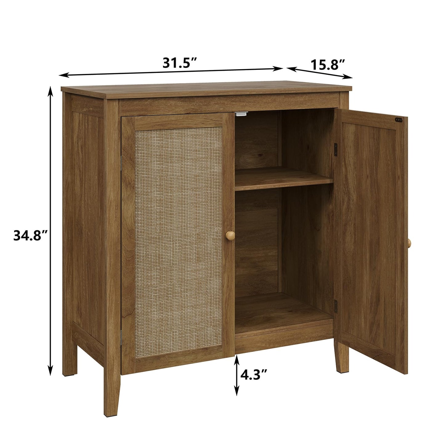 furomate Buffet and Sideboards for Living Room Storage Cabinet with Rattan Doors Accent Cabinet Adjustable Interior Shelves Square, BFS002-BR-2