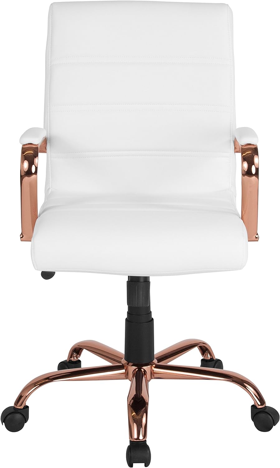 Flash Furniture Executive Office Chair, Ergonomic Contoured And Height Adjustable Leather Seat, Chrome Arms Tilt Lock Lever, White