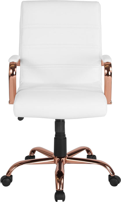 Flash Furniture Executive Office Chair, Ergonomic Contoured And Height Adjustable Leather Seat, Chrome Arms Tilt Lock Lever, White