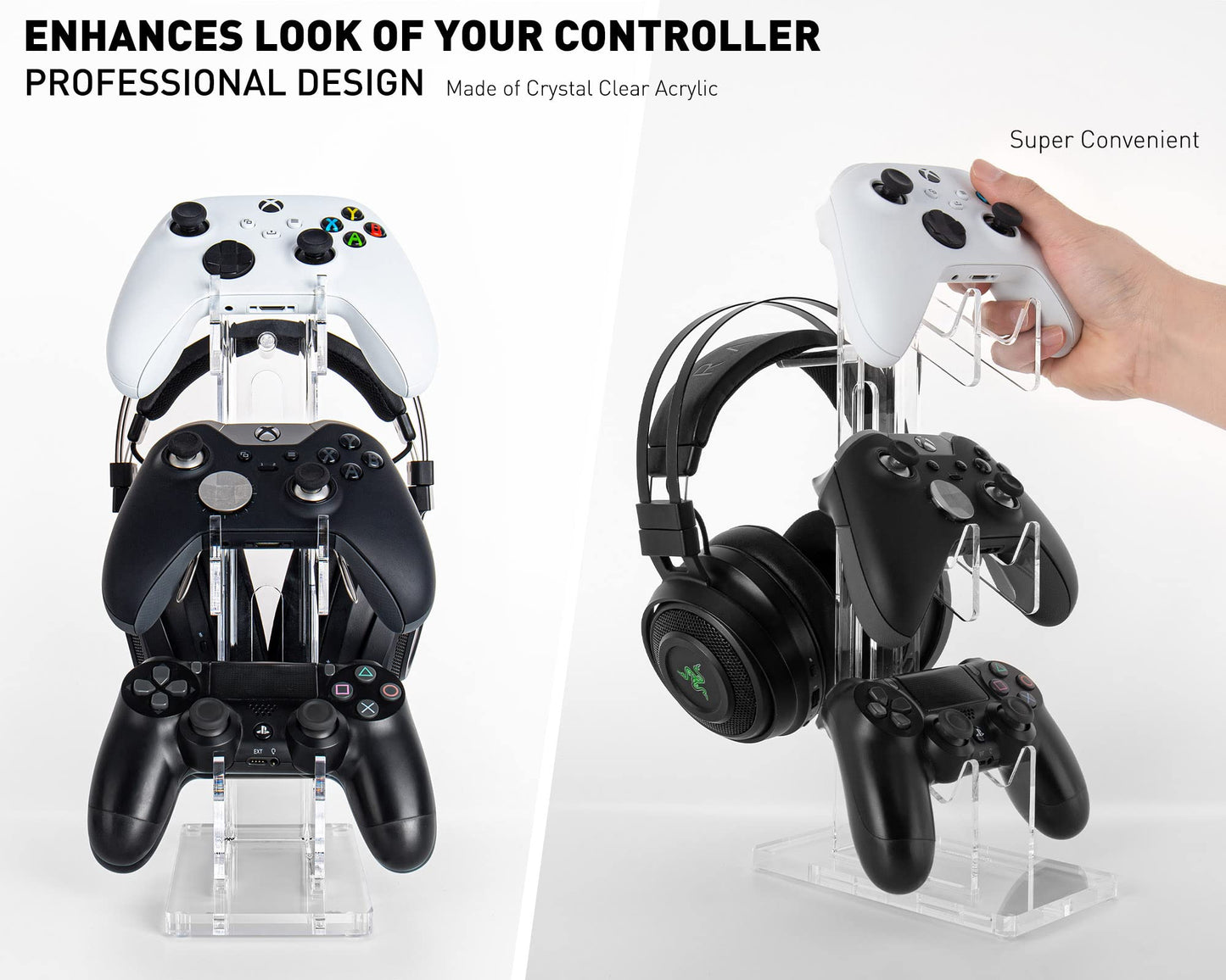 OAPRIRE Universal 3 Tier Controller Stand and Headset Stand for Xbox ONE X Switch PS4 PS5 PC, Controller Holder Gaming Accessories, Build Your Game Fortresses (Clear)