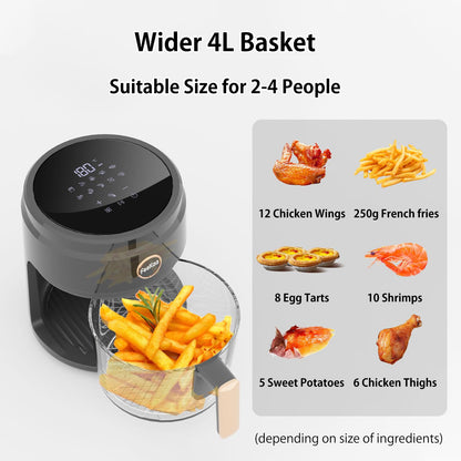 FEEKAA Small Air Fryer, 4.23 Qt(4L) 10-in-1 Digital Air Fryers for Oil-Free, Quick & Easy food, with Viewing Window, Fry/Grill/Broil/Roast/Bake, Temperature&Time Control, Dishwasher Safe, Black