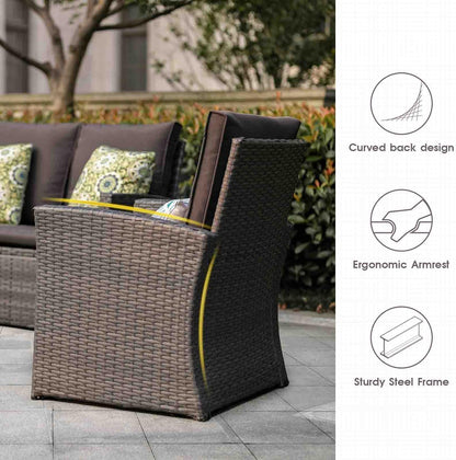 Vital Garden Lounge Set 4 Piece with Cushions Patio Outdoor Lawn Yard Terrace Balcony Seat Seating Sitting Chair Furniture Poly Rattan Brown