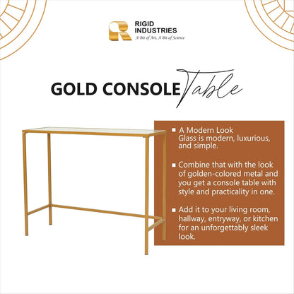 RIGID Console Table | Corner End Table with Stainless Steel Frame and Glass Top for Living Room, Office