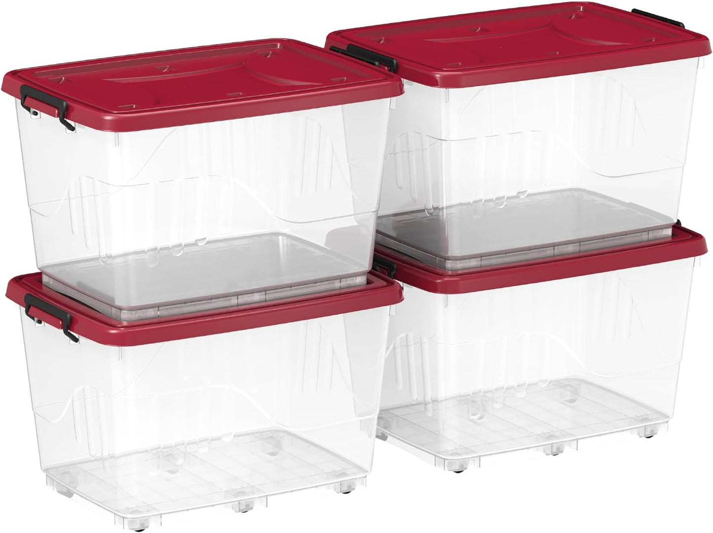 Cosmoplast 55L Clear Plastic Storage Box with Wheels & Lockable Lid Set of 6