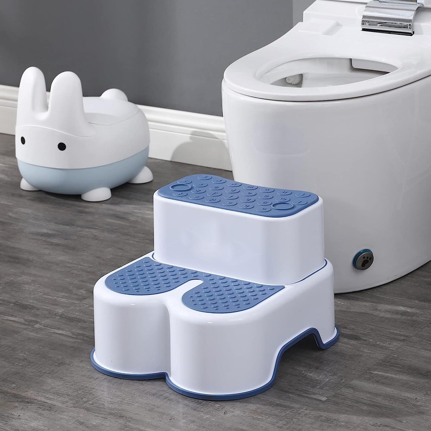 U-HOOME 2 in 1 Step Stools for Kids and Adults, Toddler Step Stool for Toilet Potty Training, Detachable Potty Stools with ABC and Handles, Anti-Slip Stackable Double Up Two Foot Step Stool (Blue)