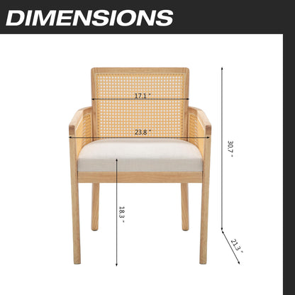 MeetLeisure Mid-Century Modern Rattan Chair Set of 2 - Rattan Accent Chair Wooden Chair with Cane Back for Living Room Reading Room, Beige Cushion Included, Walnut Wood