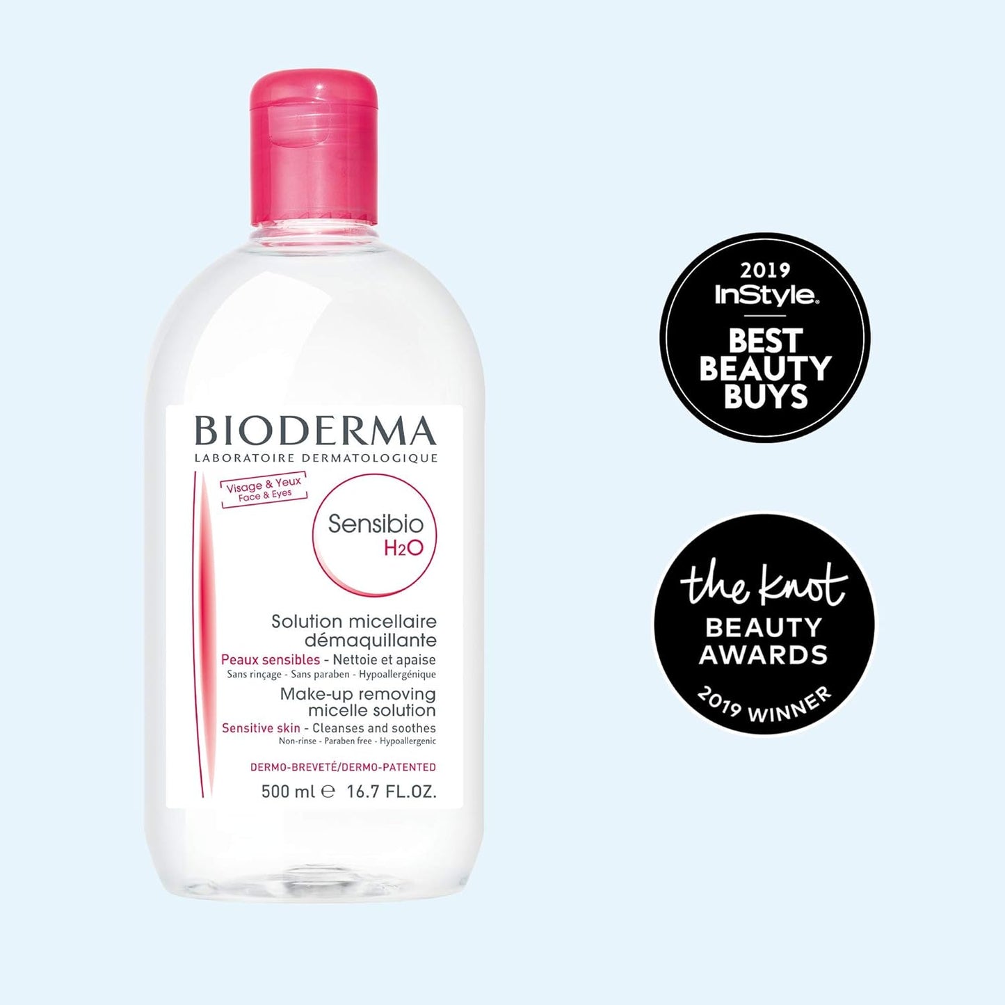 Bioderma Sensibio H2O Soothing Micellar Cleansing Water and Makeup Removing Solution for Sensitive Skin - Face and Eyes - 3.33 Fl Oz (Pack of 3)