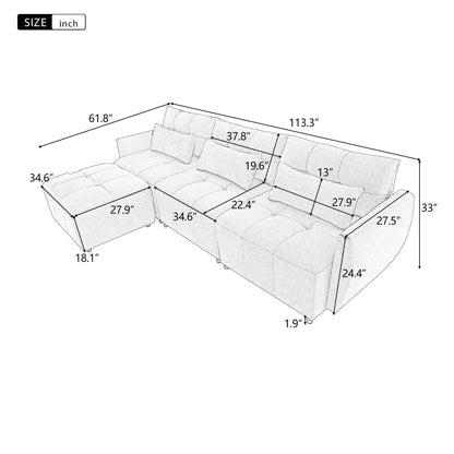 UBGO Sectional Living Room Furniture, L-Shape Couch with Ottomans and Chaise Lounge,Faux Synthetic Leather Nailhead Trim w/Cup Holders,3-Piece Sofa Set, Brown-B