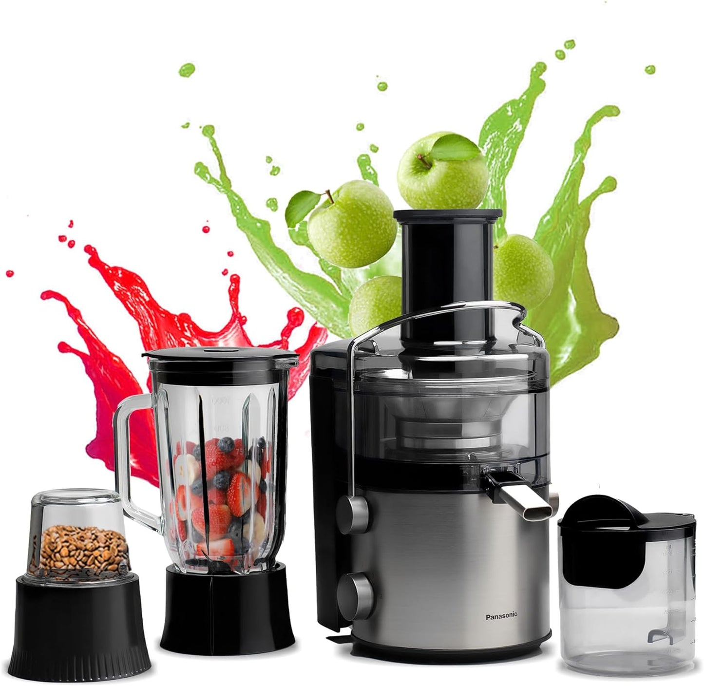 Panasonic 1000W, 3 in 1 Juicer Blender with Full Metal Spinner for healthy living; 2.0L Large capacity; Glass Blender and Mill-MJ-CB800