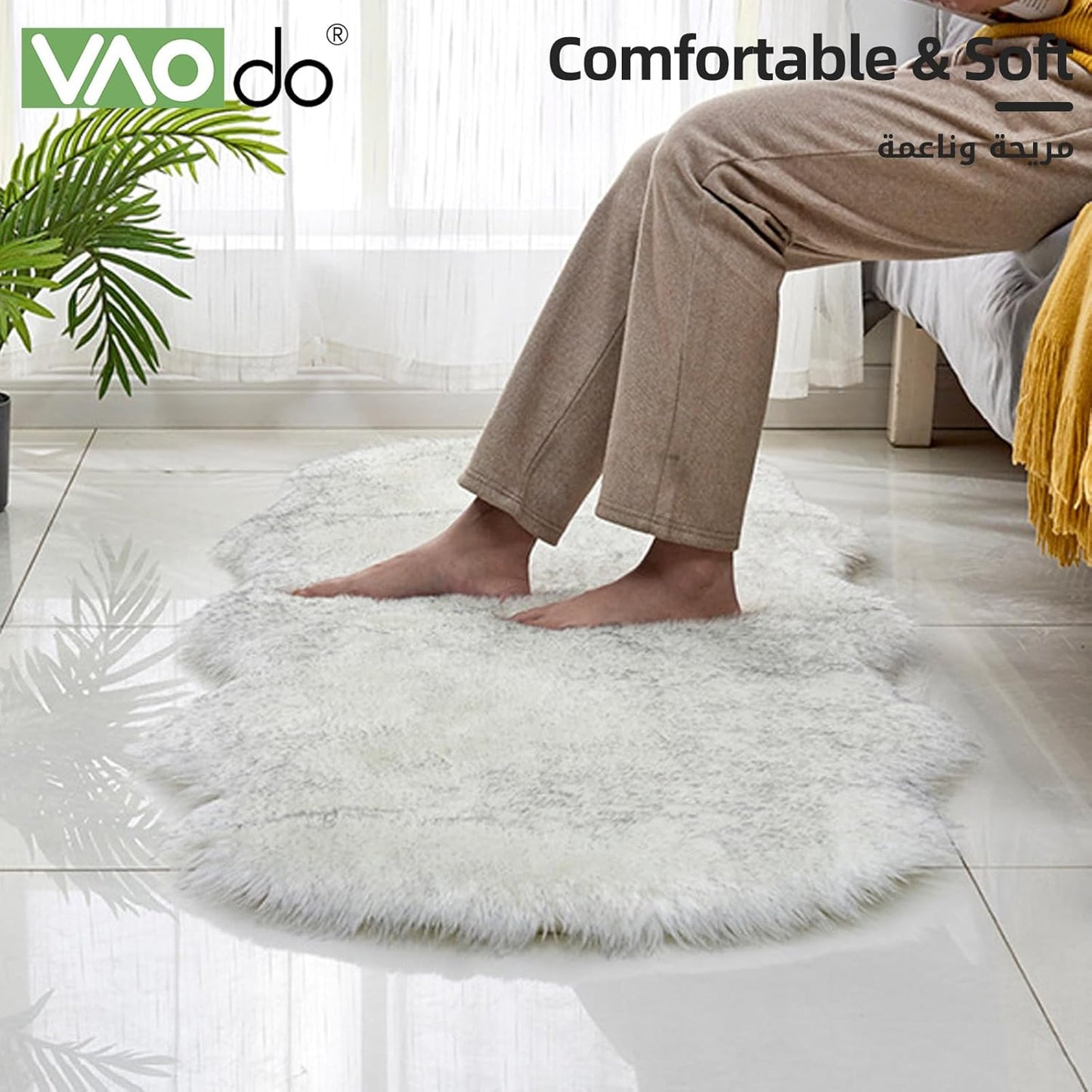 VAODO Irregular Faux Fur Rug, 120 * 60cm Ultra Soft Area Rug, Fluffy Sheepskin Fur Rug, Machine Washable Shag Rug, Nursery Throw Rugs, for Bedroom Floor Sofa Living Room, Gray