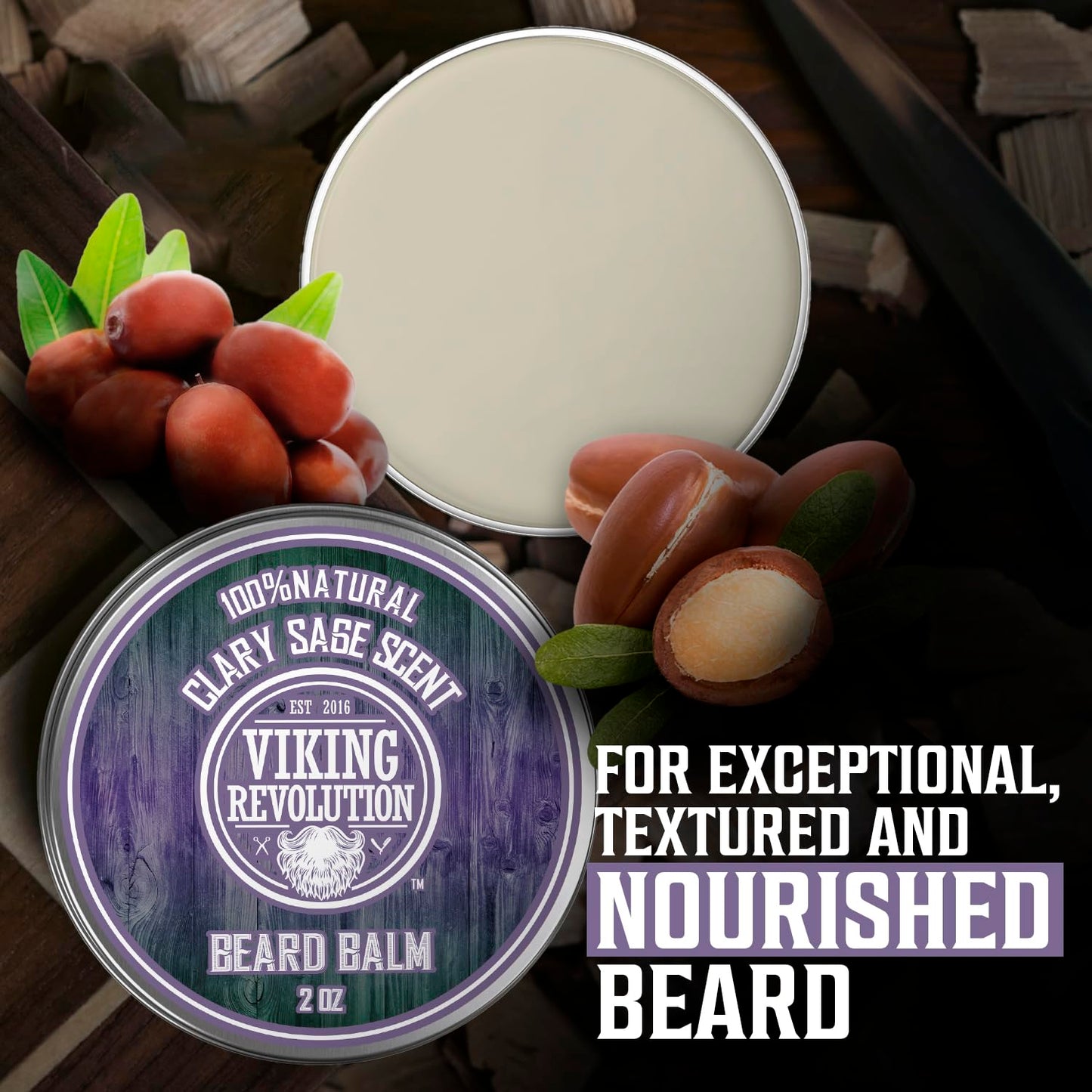 Viking Revolution Beard Balm with Sandalwood Scent and Argan & Jojoba Oils- Styles, Strengthens & Softens Beards & Mustaches - Leave in Conditioner Wax for Men (1 Pack)