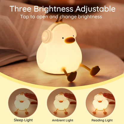 TERRIFI LED Happy Duck Night Light for Kids, 3 Level Dimmable Nursery Nightlight, Kawaii Silicone Squishy Light Up Duck Nursery Lamp, Bedside Touch Lamp Creative Gifts for Boys Girls Room Decor