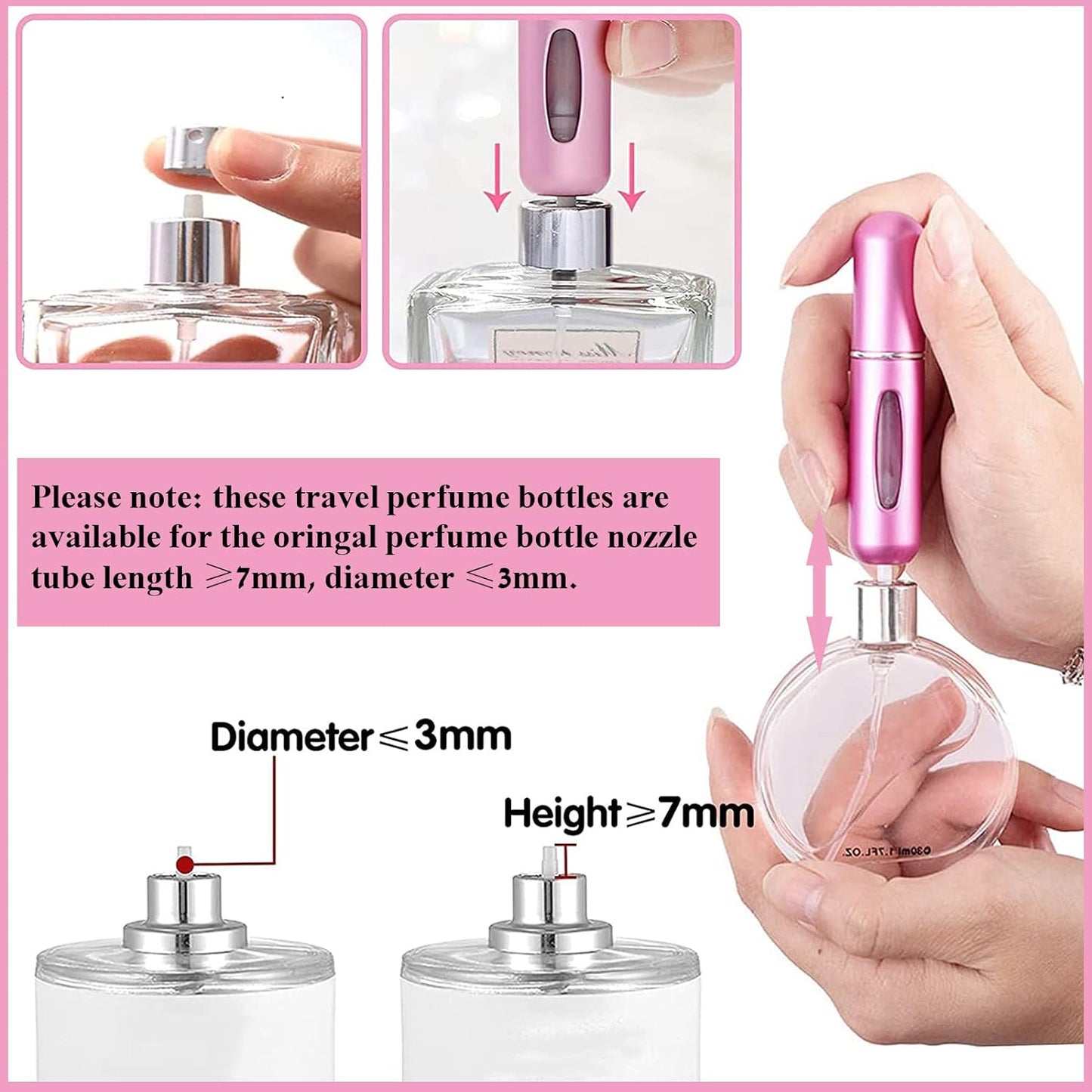 Perfume Atomiser Refillable 5 Pcs Travel Bottle Mini ML Atomizer Spray Portable Empty Fragrance Container for Aftershave Holiday and Night Out